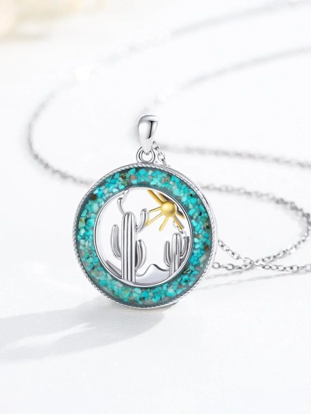 Women's Cactus C Sterling Turquoise Pendant Highland Cow Skull Western Necklace